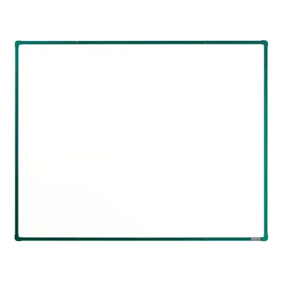 Bílá magnetická popisovací tabule s keramickým povrchem boardOK, 1500 x 1200 mm, zelený rám