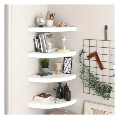 323909 vidaXL Floating Corner Shelves 4 pcs High Gloss White 35x35x3,8 cm MDF