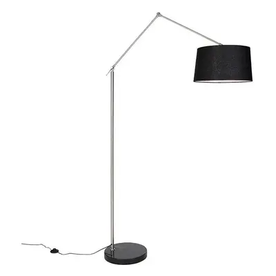 Moderní stojací lampa ocelové lněné stínidlo černé 45 cm - Editor