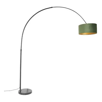 Oblouková lampa černá ssametovým stínítkem zelená se zlatem 50 cm - XXL