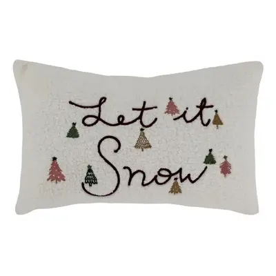 Bílý chlupatý povlak na polštář se stromky Let it Snow - 35*50 cm