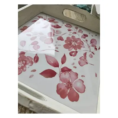 2ks dřevěný podnos s květinovým dekorem Tray Roses - 39*39*5/ 35*35*4 cm