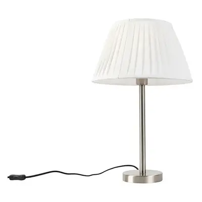 Klasická stolní lampa z oceli se skládaným odstínem bílá 35 cm - Simplo