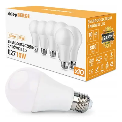 BERGE 10x LED žárovka - E27 - 10W - 800Lm - teplá bílá