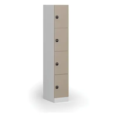 Šatní skříňka s úložnými boxy, 4 boxy, 1850 x 300 x 500 mm, RFID zámek, béžové dveře