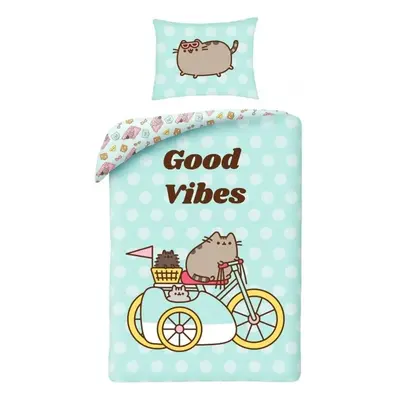 Bavlněné ložní povlečení Pusheen - motiv Good Vibes - 100% bavlna - 70 x 90 cm + 140 x 200 cm