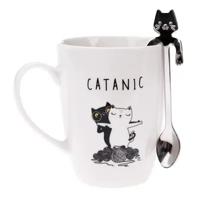 Porcelánový hrnek s kovovou lžičkou Catanic, 320 ml