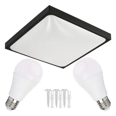 ECOLIGHT LED stropní svítidlo 2xE27 čtvercové černé + 2x E27 10W neutrální bílá žárovka