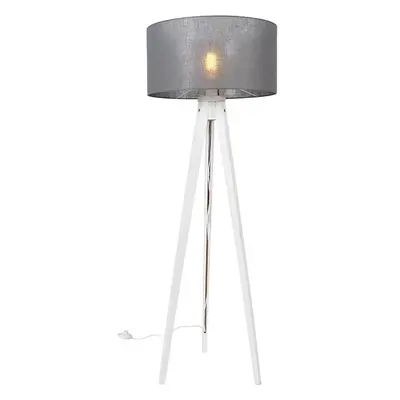 Moderní stojací lampa stativ bílá se šedým odstínem 50 cm - Tripod Classic