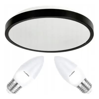 BERGE Stropní LED svítidlo LARI-R BLACK - 2xE27 IP20 + 2x E27 10W svíčka - teplá bílá