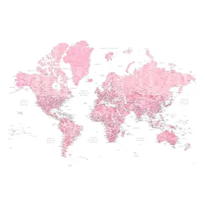 Mapa Detailed pink watercolor world map, Damla, Blursbyai