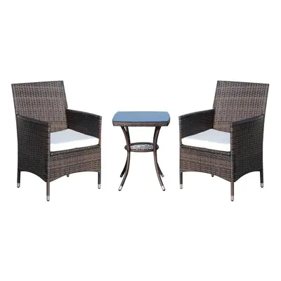 Outsunny Sada balkónového nábytku skládací ratanový bistro set s polštářem na sezení hnědý 60x58