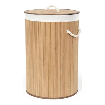 Bambusový koš na prádlo s víkem Compactor Bamboo - kulatý, přírodní, 40 x v.60 cm