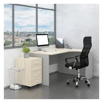 Sestava kancelářského nábytku SimpleOffice 2, 140 cm, pravá, dub světlý / šedá