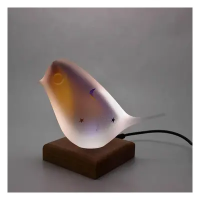 Skleněná lampa - ptáček, ELEGANT - ametyst a zlatý topaz, 12 cm | České sklo od Artcristal Bohem