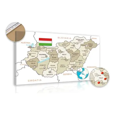 Obraz na korku decentná béžová mapa Maďarska