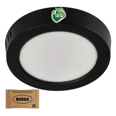 BERGE Kulatý LED panel přisazený - černý - 12W - PC - neutrální bílá