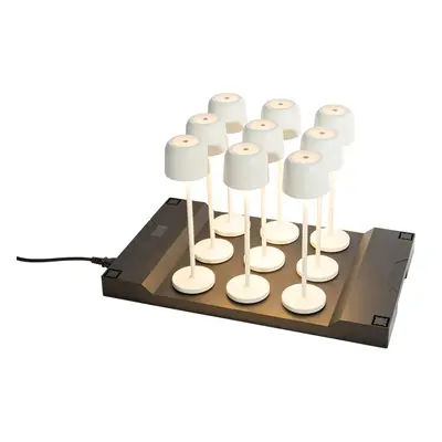 Sada 9 dobíjecích stolních lamp hub off-white včetně nabíjecí stanice - Raika