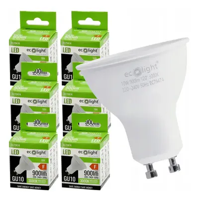 ECOLIGHT 6x LED žárovka - GU10 - 10W - 900lm - 3000k - teplá barva