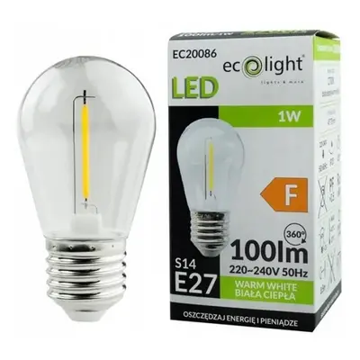 ECOLIGHT LED žárovka E27 - S14 - 1W - 100lm - teplá bílá