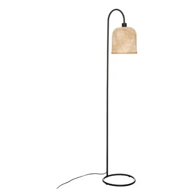 Černá stojací lampa s bambusovým stínítkem LUMIRA, 159 cm