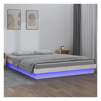 Rám postele s LED bílý 120 x 190 cm Small Double masivní dřevo