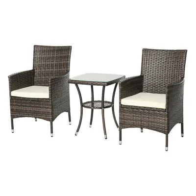 Outsunny Sada balkónového nábytku skládací ratanový bistro set s polštářem na sezení hnědý 60x58