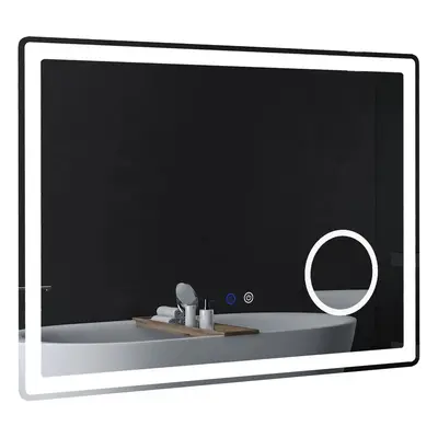 kleankin LED koupelnové zrcadlo Koupelnové zrcadlo s 3x zvětšením a dotykovou funkcí, 80x60 cm, 