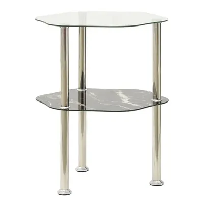 322792 vidaXL 2-Tier Side Table Transparent & Black 38x38x50cm Tempered Glass