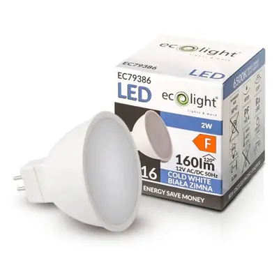 ECOLIGHT LED žárovka MR16 12V 2W studená bílá