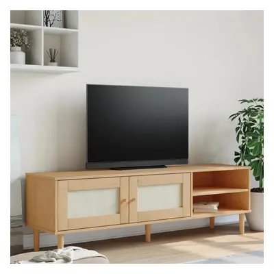 TV skříňka SENJA ratanový vzhled hnědá 158x40x49 cm borovice