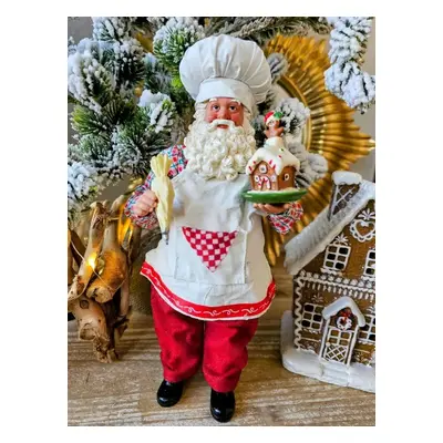 Vánoční dekorace Santa cukrář s perníkovou chaloupkou - 13*10*28 cm