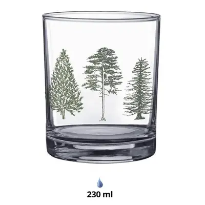 Transparentní sklenice na pití se stromky Natural Pine Trees - Ø 7*9 cm / 230 ml