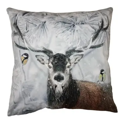 Zimní sametový povlak na polštář Jelen se sýkorkami Deer I - 45*45 cm