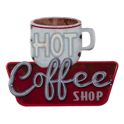 Kovová cedule Hot Coffee Shop - 38*48 cm