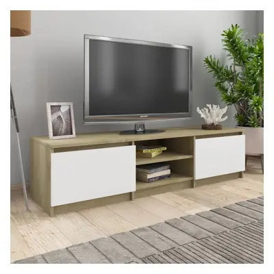 vidaXL TV stolek bílý a dub sonoma 140 x 40 x 35,5 cm dřevotříska