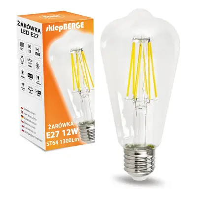 BERGE LED žárovka E27 ST64 12W neutrální bílá