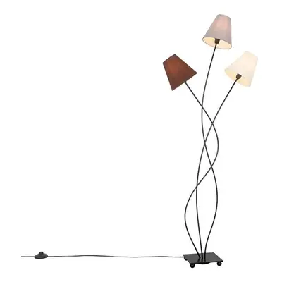 Designová stojací lampa černá s látkovými odstíny 3-light - Melis