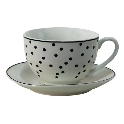 Porcelánový šálek s podšálkem s černými puntíky Black Dot - 238 ml