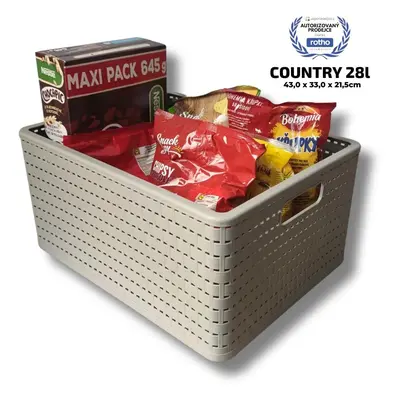 Rotho Plastový košík COUNTRY, rovný, béžový (28l - 43x33x22)