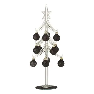 Skleněný stromek s černými koulemi Baubles Stars Medium – 12*12*30 cm