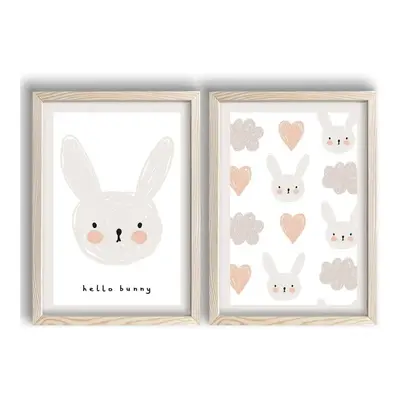 Dětské obrázky v sadě 2 ks 38x53 cm Hello Bunny – Wallity