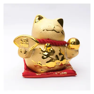 Milujeme Kameny Maneki neko - mávající kočička - soška Feng shui - zlatá barva