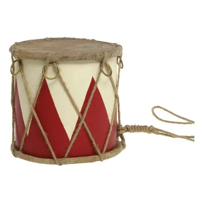 Červeno-bílý vánoční dřevěný buben s kůží Drum Vintage - Ø 15*12 cm