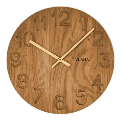 VLAHA Dřevěné hodiny OAK vyrobené v Čechách se zlatými ručkami ⌀34cm VCT1123