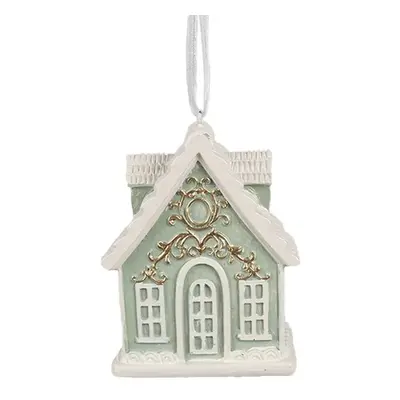 Zelená závěsná vánoční ozdoba perníková chaloupka Gingerbread - 6*4*8 cm