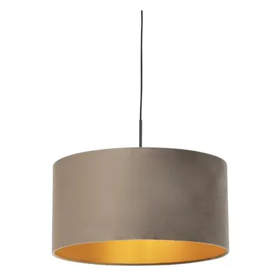 Závěsná lampa s velurovým odstínem taupe se zlatem 50 cm - Combi