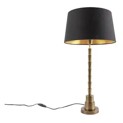 Stolní lampa ve stylu art deco bronzová s odstínem černé bavlny 35 cm - Pisos