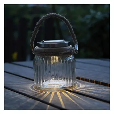 Skleněná solární LED lucerna Star Trading Jamjar, výška 11,5 cm