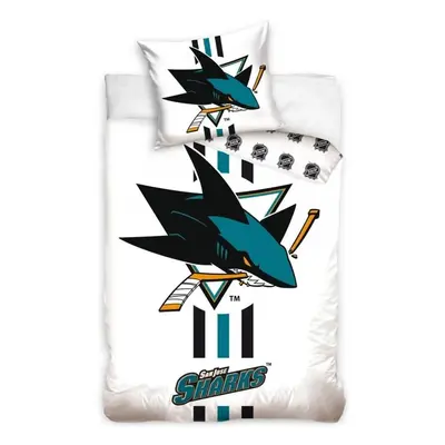 Hokejové ložní povlečení NHL San Jose Sharks - bílé - 100% bavlna, perkál - 70 x 90 cm + 140 x 2